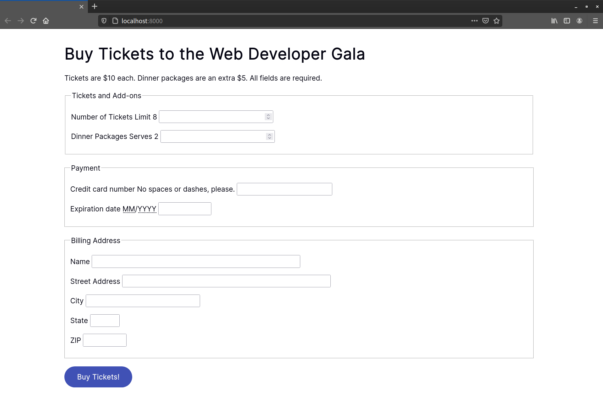 The HTML form that we&rsquo;ll style using combinators